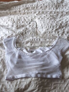 superdown White Mesh Crop Top